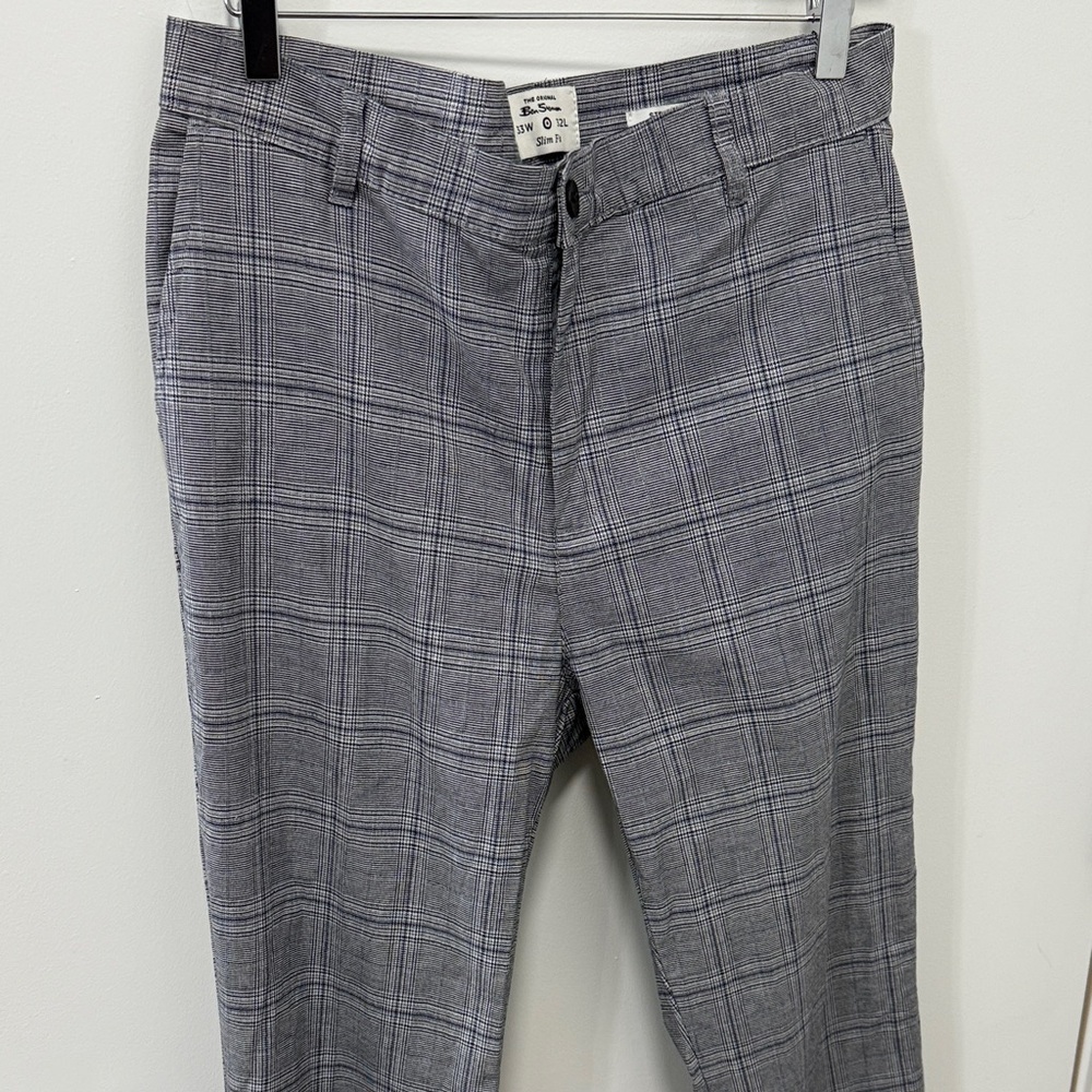 Ben Sherman Black and White Checkered Slim Fit Trousers